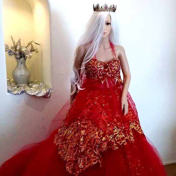"SHYLOH" Red & Gold Wedding Ballgown Set - Picture 1 of 14